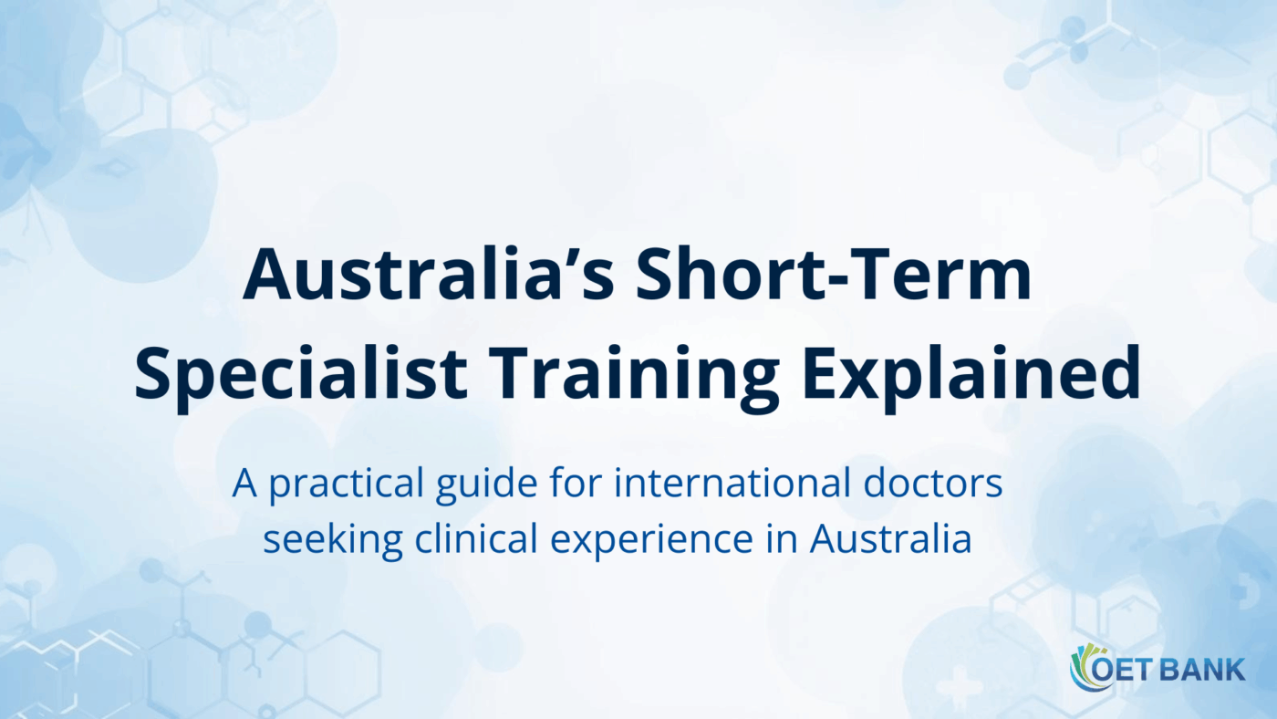 Header banner showing the title “Australia’s Short-Term Specialist Training Pathway Explained” on a clean, professional medical background in light blue and white tones.
