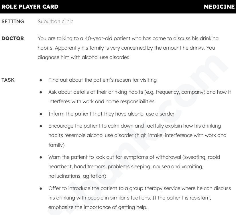 OET Speaking Medicine: Psychiatry – Alcohol Use Disorder Role Play Card