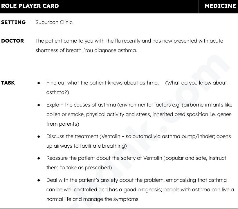 Respiratory – Asthma Role Play Card