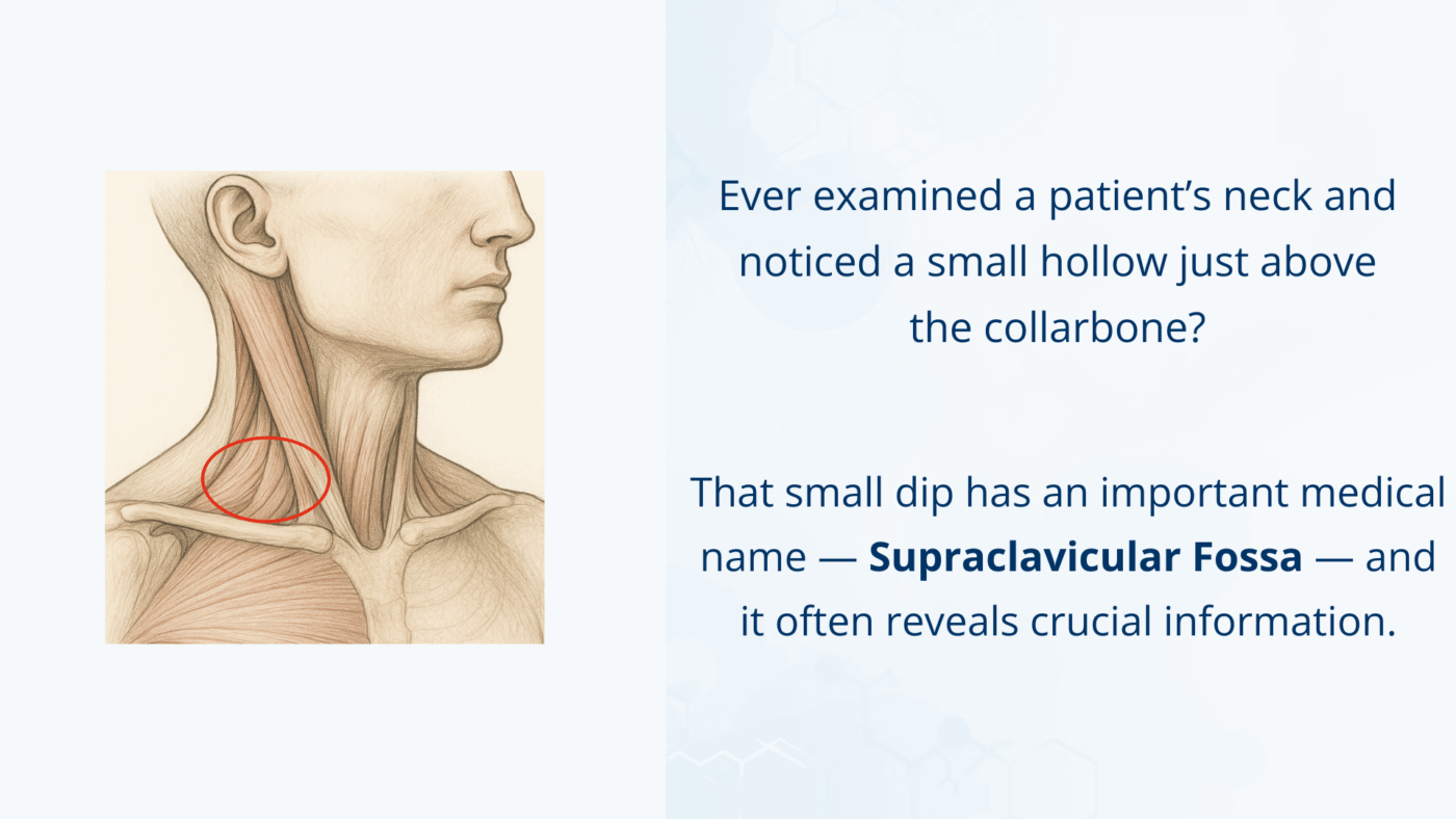 Anatomical illustration of the supraclavicular fossa above the collarbone.