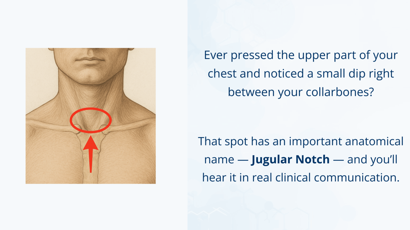 Illustration of the jugular notch at the top of the sternum