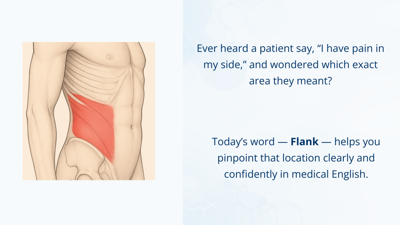 Anatomical illustration showing the flank region — the side of the body between the lower ribs and the hip, overlying the kidney area